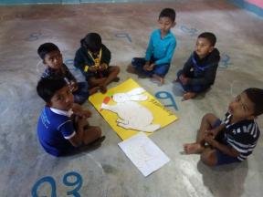 Children cutting and sticking